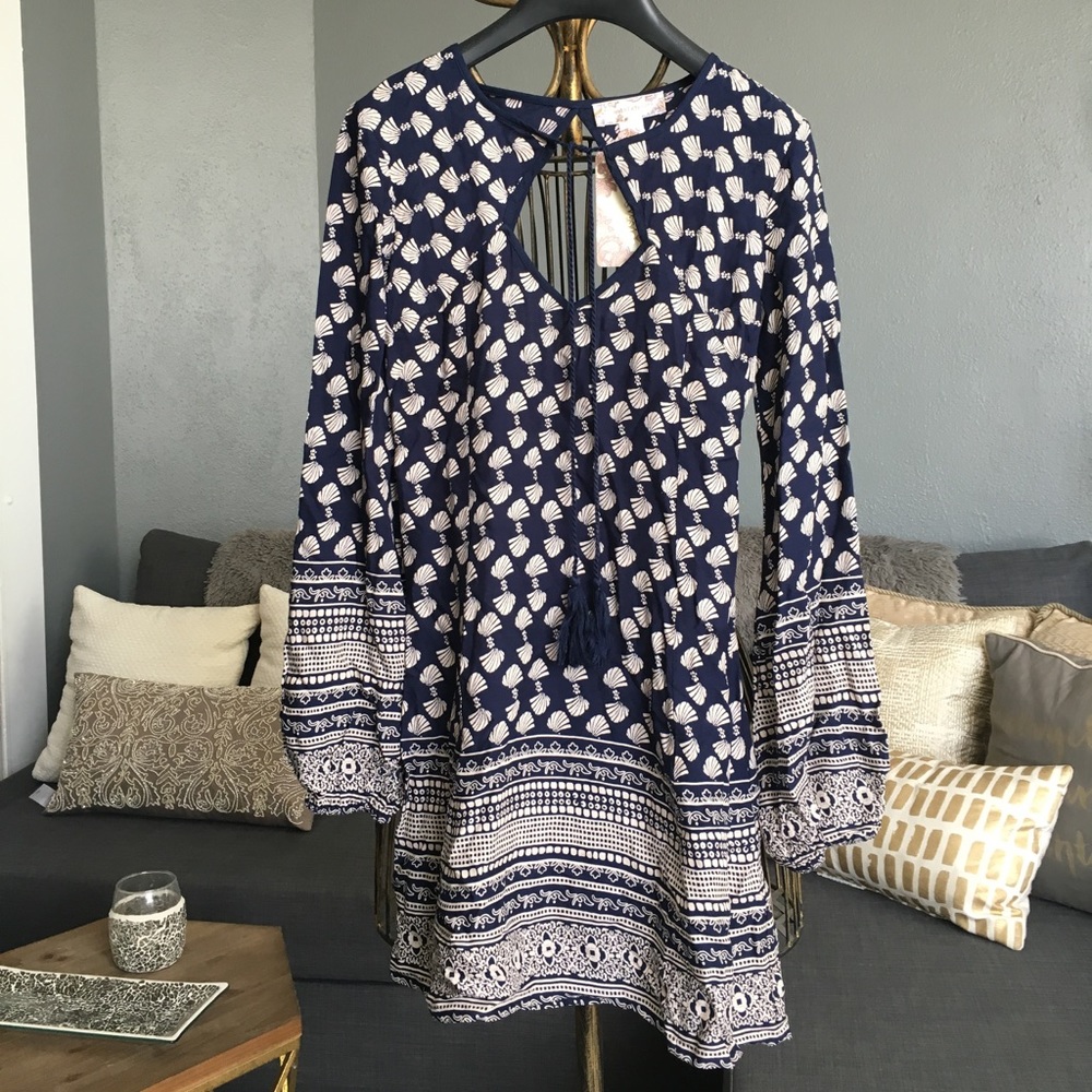 COPY - BAND OF GYPSIES BORDER PRINT SHIFT DRESS